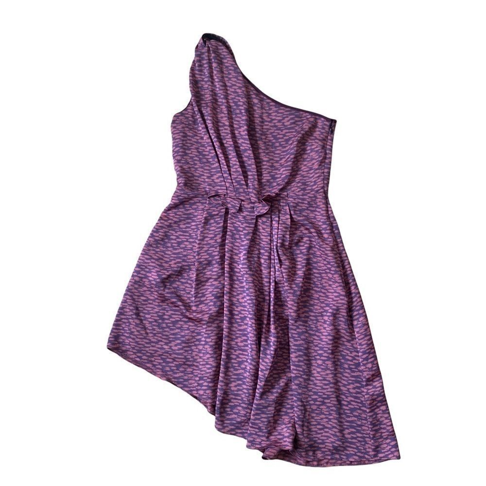 New Pink Patterned One Shoulder Rachel Roy Dress